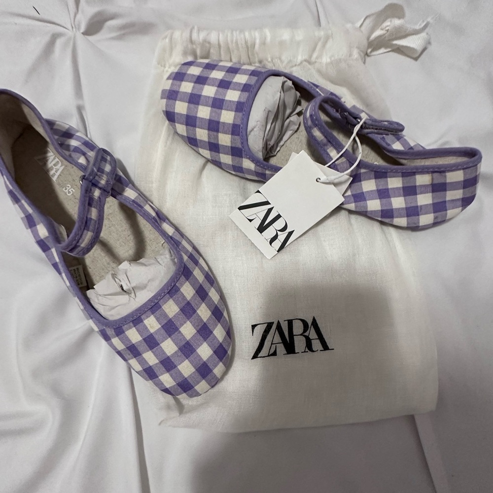 Zara Lavender Checkered Ballet Flats